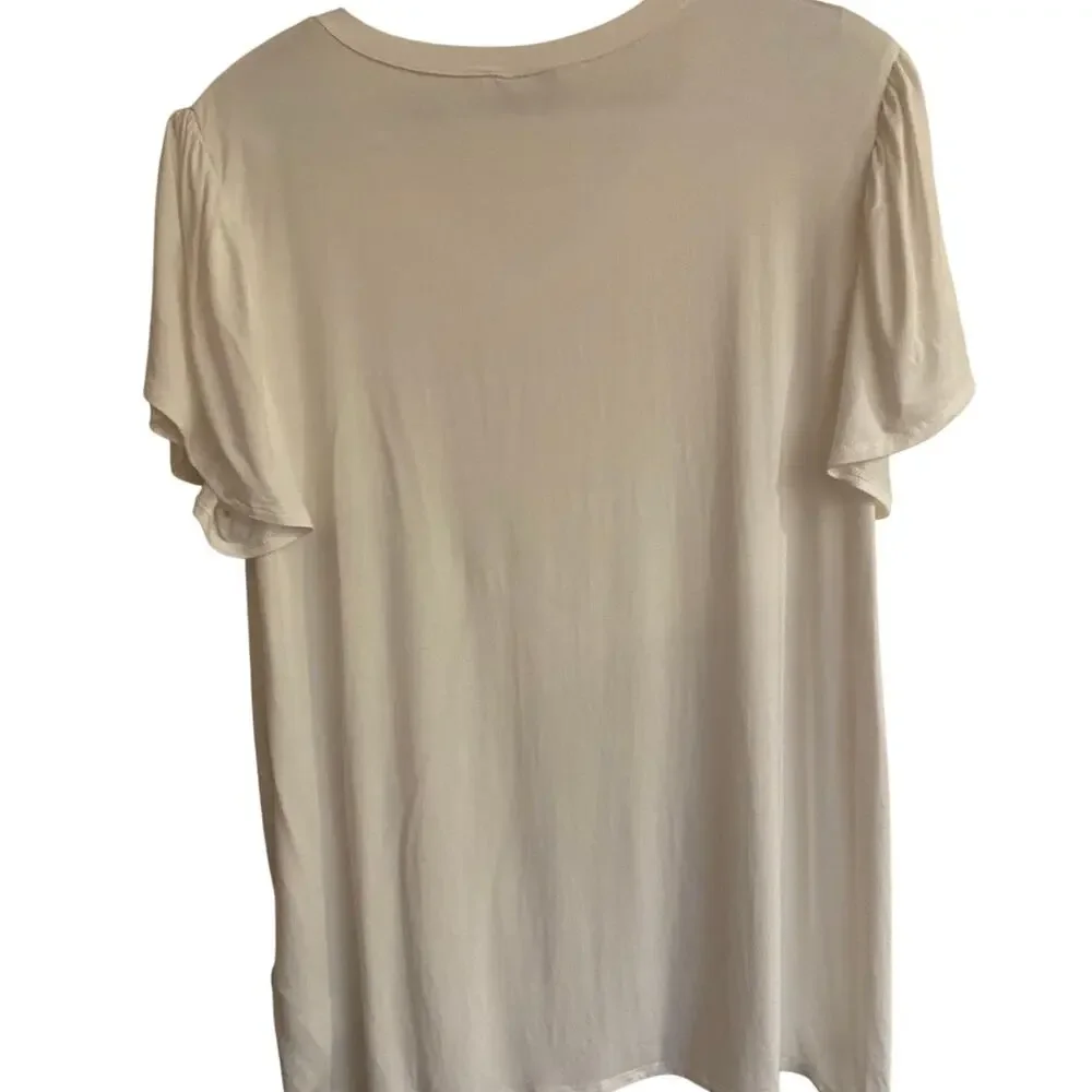 White T-shirt with Detail on Short Sleeves Size L
